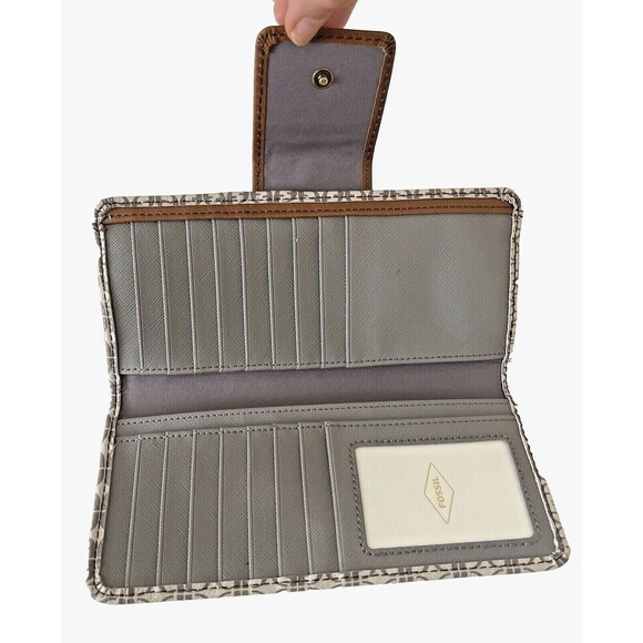 New Fossil Madison Slim Clutch Wallet Taupe / Tan Multi - Picture 3 of 4